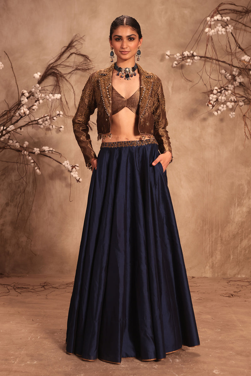 Nazakat Gold Tissue Jacket Style Lehenga Set