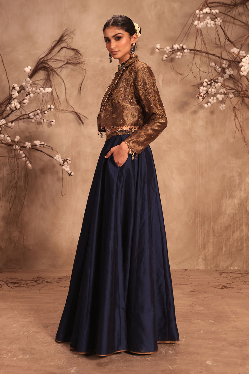 Nazakat Gold Tissue Jacket Style Lehenga Set