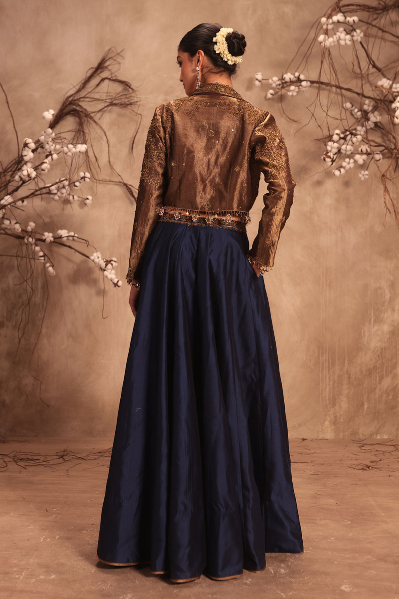Nazakat Gold Tissue Jacket Style Lehenga Set