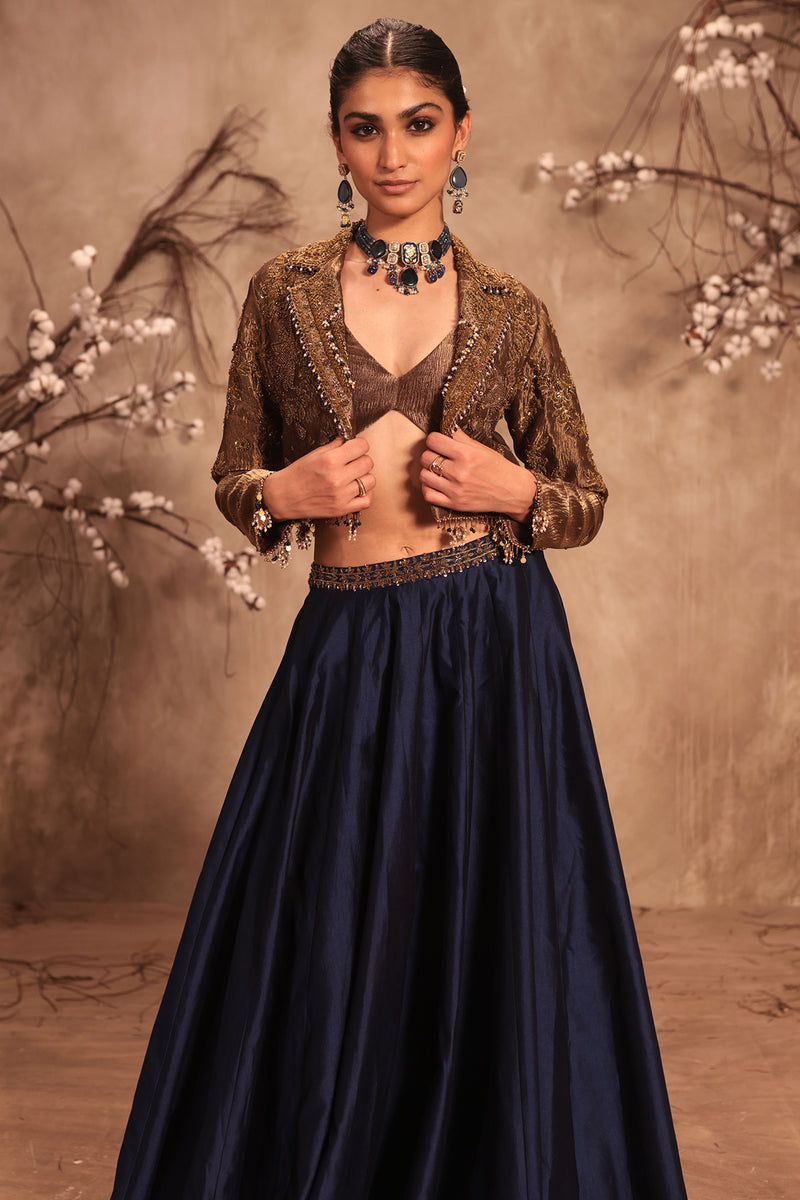 Nazakat Gold Tissue Jacket Style Lehenga Set