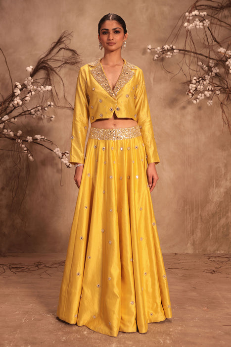 Nazakat Yellow Heavy Jacket Style Lehenga Set