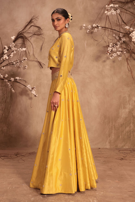 Nazakat Yellow Heavy Jacket Style Lehenga Set