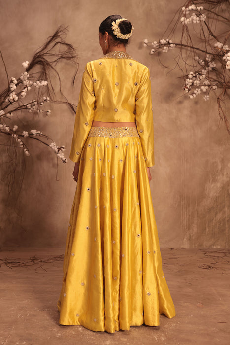 Nazakat Yellow Heavy Jacket Style Lehenga Set
