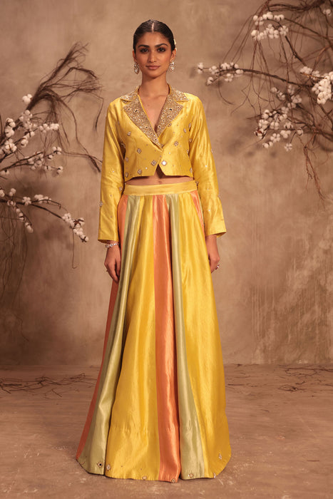 Nazakat Multicolor Yellow Jacket Style Lehenga Set