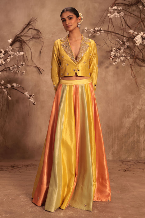 Nazakat Multicolor Yellow Jacket Style Lehenga Set