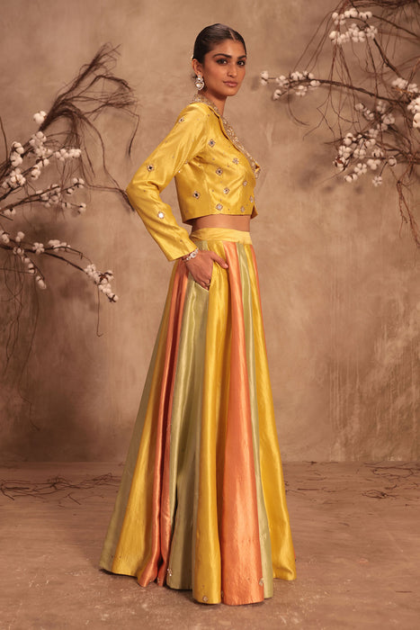 Nazakat Multicolor Yellow Jacket Style Lehenga Set