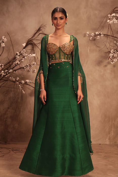 Nazakat Green Cape Style Lehenga Set