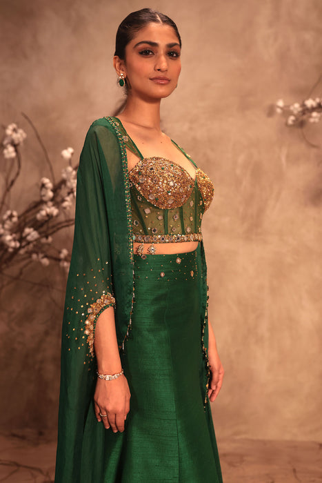 Nazakat Green Cape Style Lehenga Set