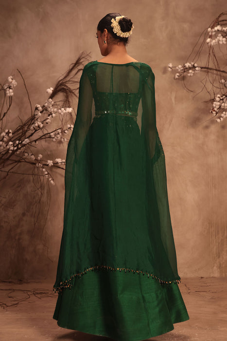 Nazakat Green Cape Style Lehenga Set
