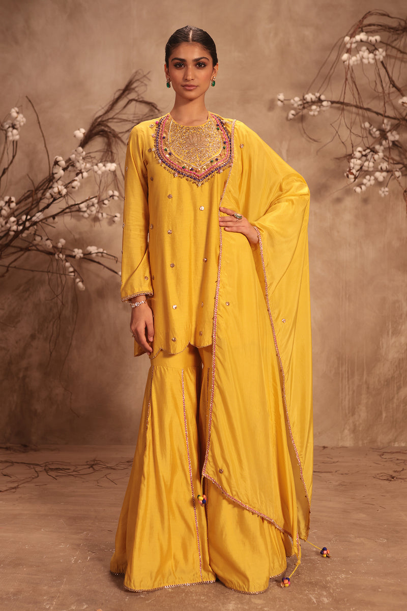 Nazakat Yellow Lotus Yoke Sharara Set