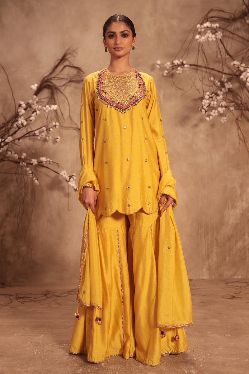 Nazakat Yellow Lotus Yoke Sharara Set