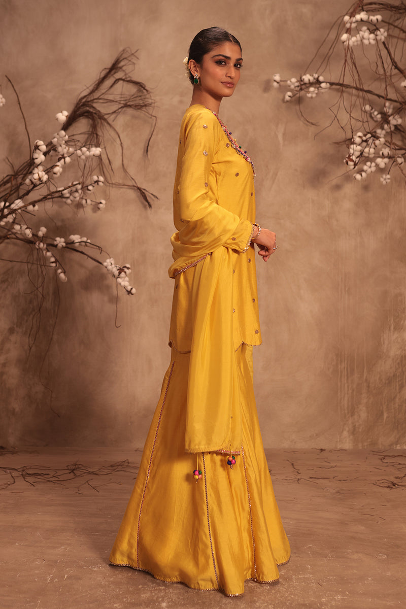 Nazakat Yellow Lotus Yoke Sharara Set