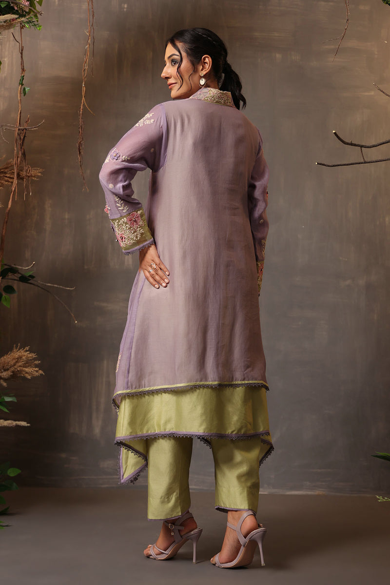 GULSHAN LAYERED HEAVY  KURTA LILAC AND SEA GREEN