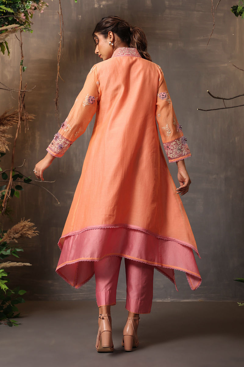 GULSHAN LAYERED HEAVY KURTA PEACH AND PINK