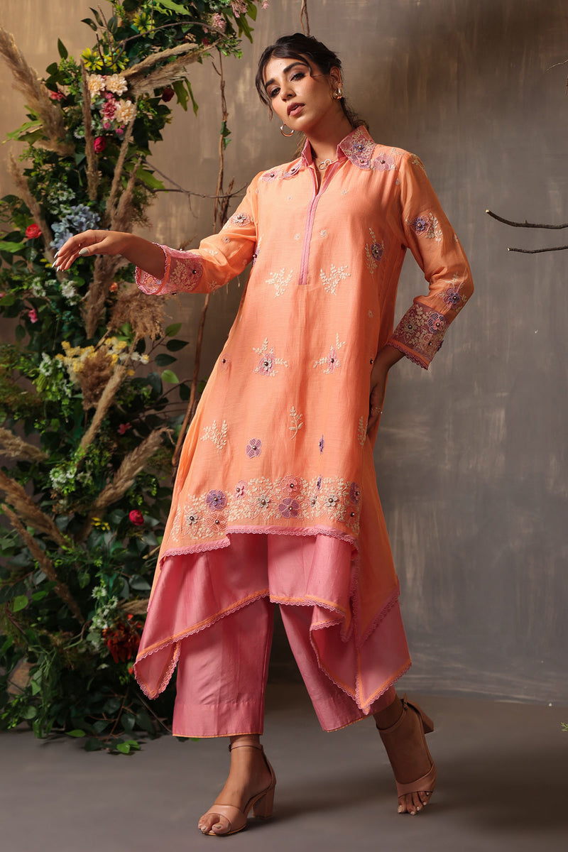 GULSHAN LAYERED HEAVY KURTA PEACH AND PINK