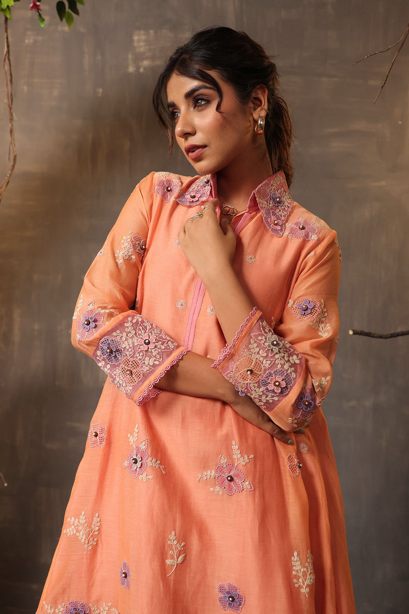 GULSHAN LAYERED HEAVY KURTA PEACH AND PINK