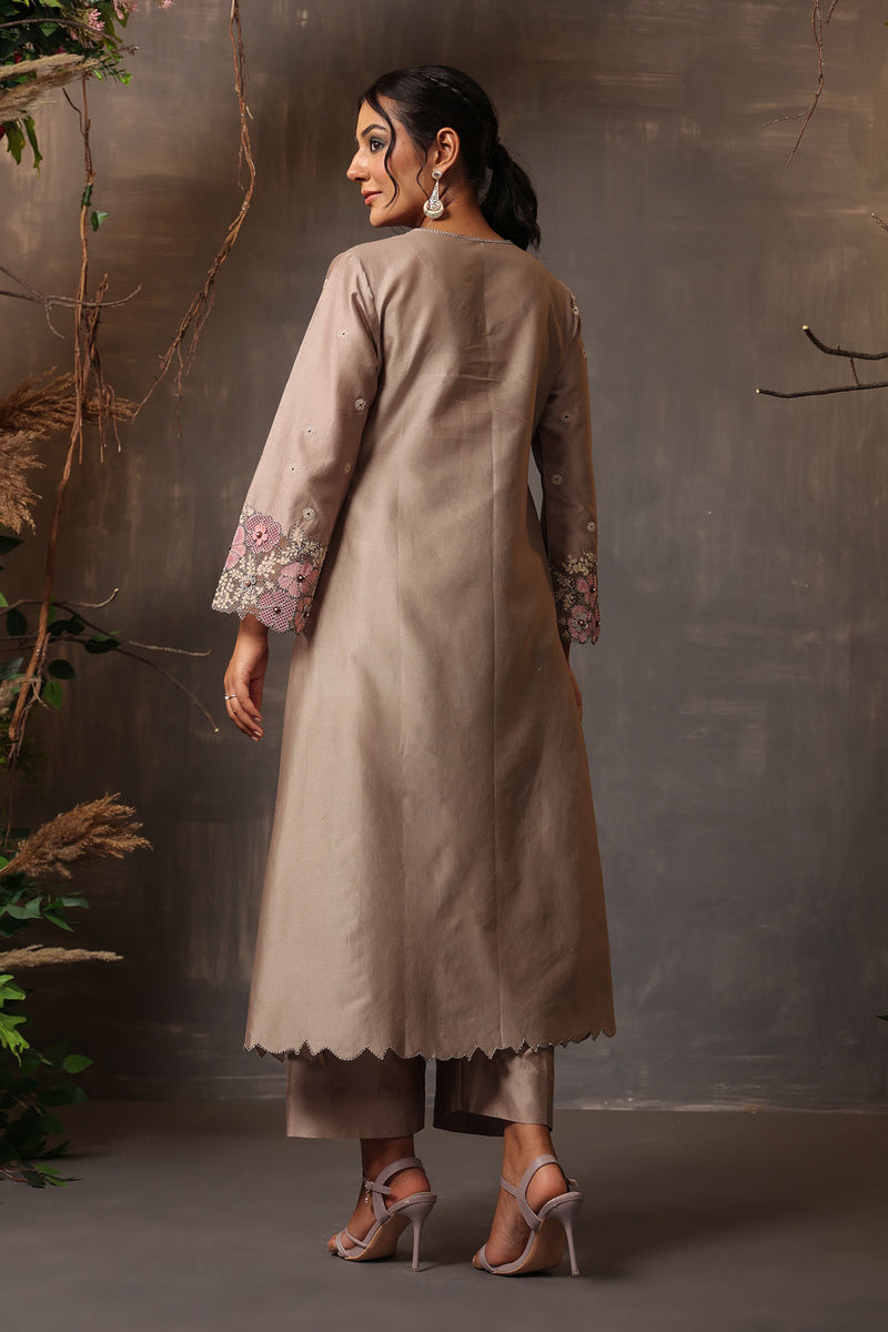 GULSHAN APPLIQUE KURTA SET GREY