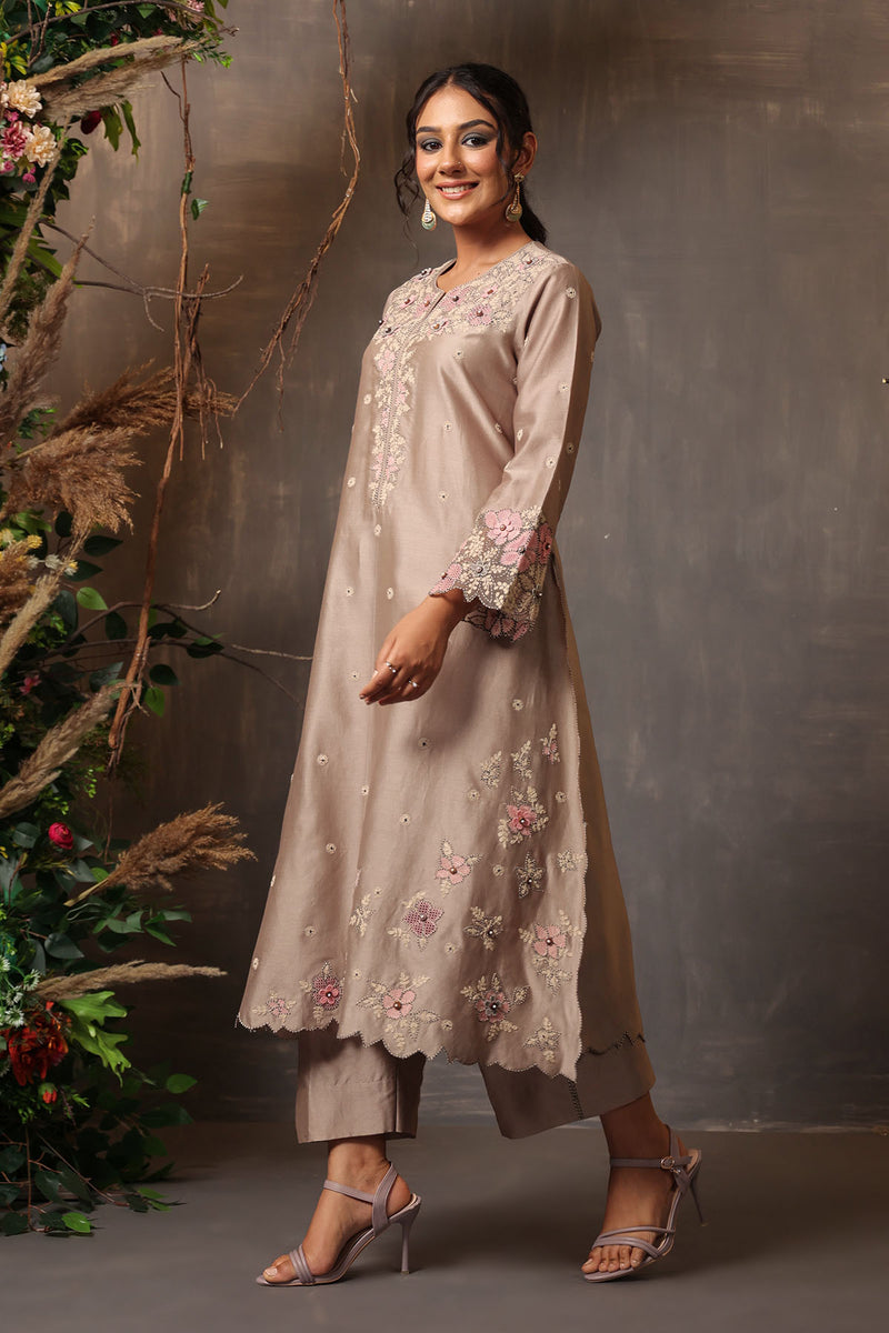 GULSHAN APPLIQUE KURTA SET GREY