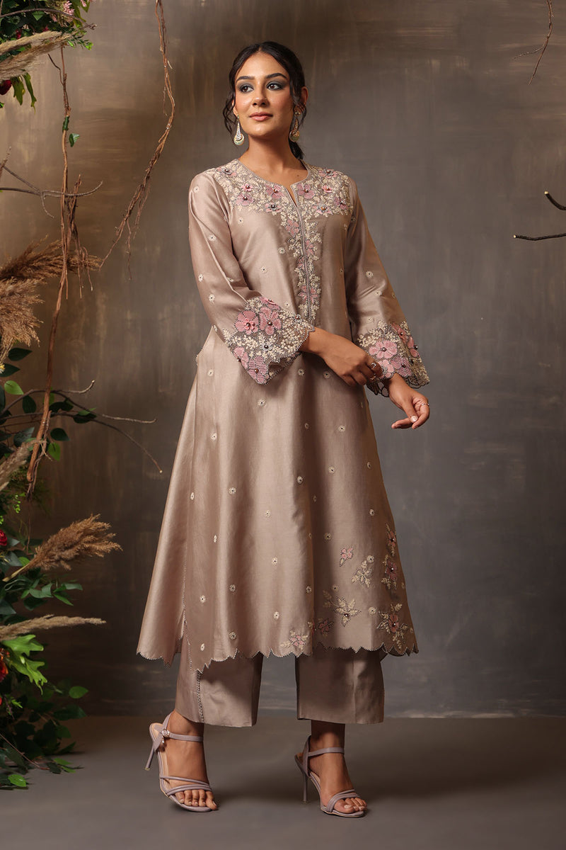 GULSHAN APPLIQUE KURTA SET GREY