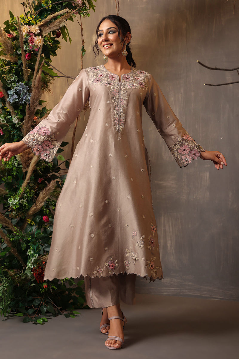GULSHAN APPLIQUE KURTA SET GREY