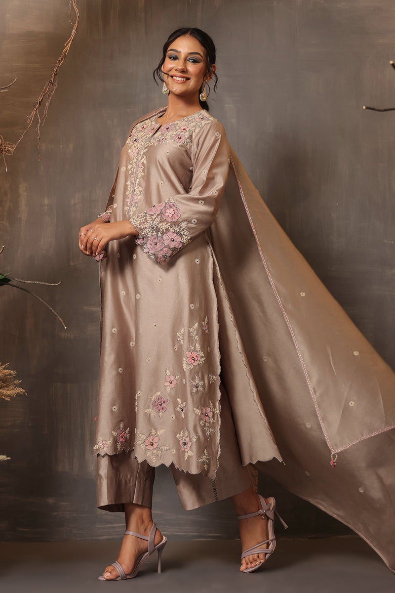 GULSHAN APPLIQUE KURTA SET GREY