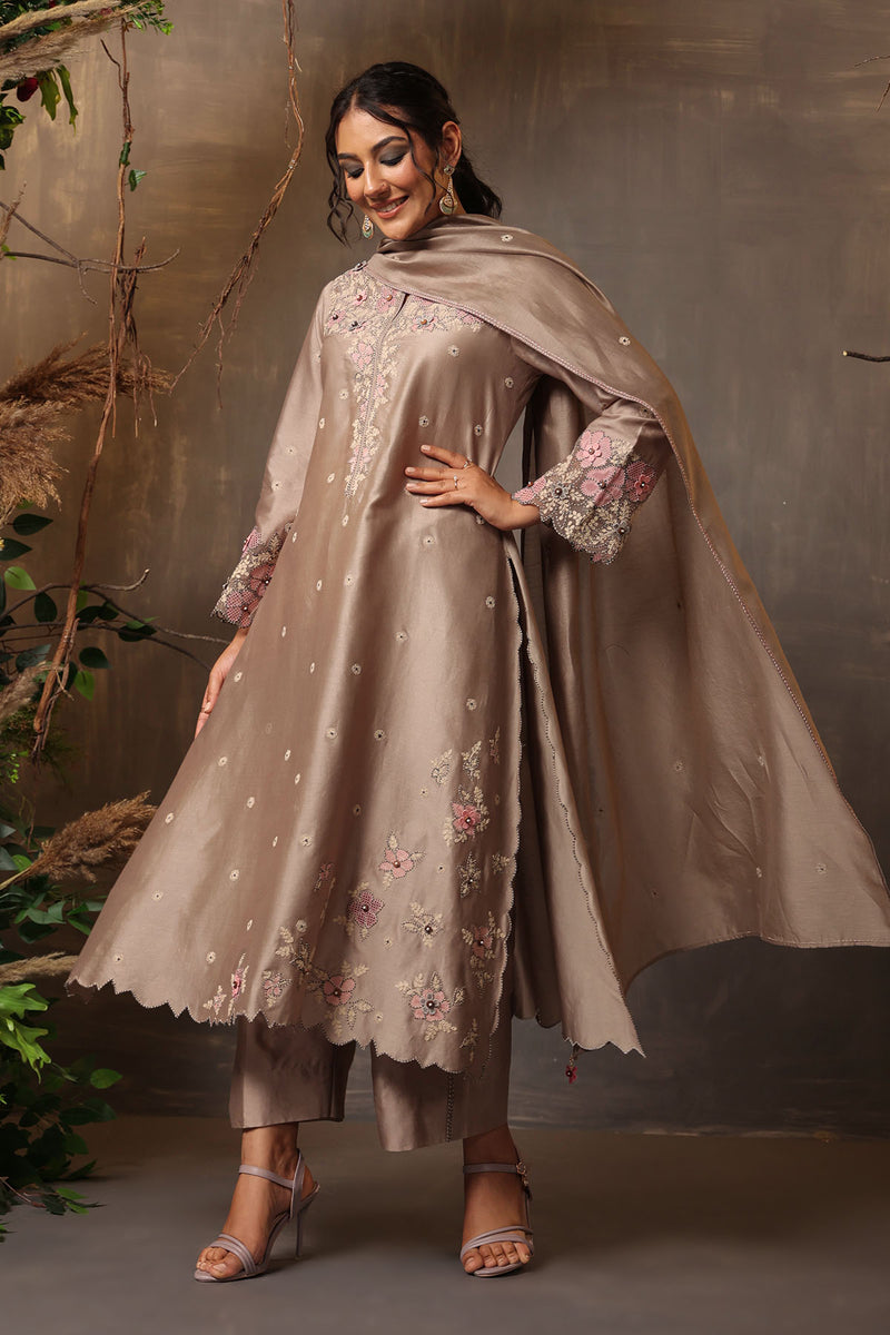 GULSHAN APPLIQUE KURTA SET GREY