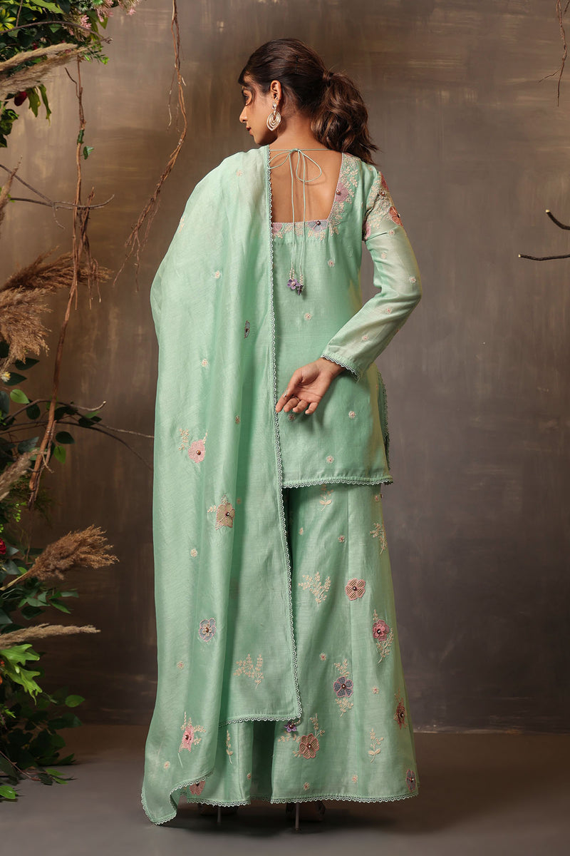 GULSHAN SHARARA SQUARE NECK SEA GREEN