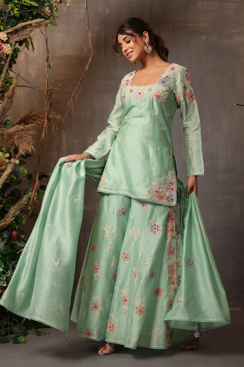 GULSHAN SHARARA SQUARE NECK SEA GREEN