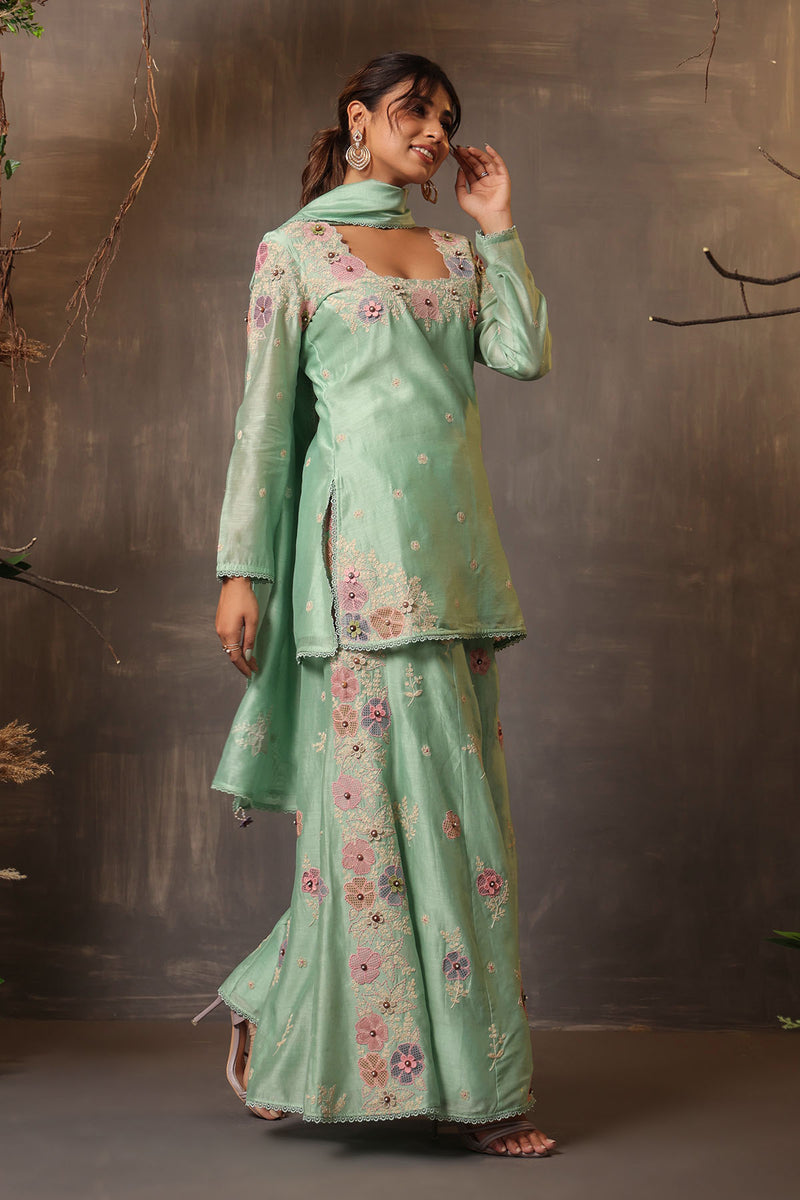 GULSHAN SHARARA SQUARE NECK SEA GREEN