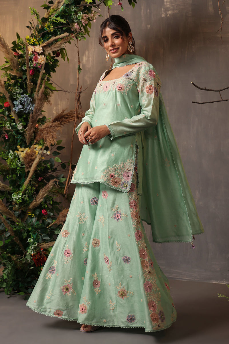 GULSHAN SHARARA SQUARE NECK SEA GREEN