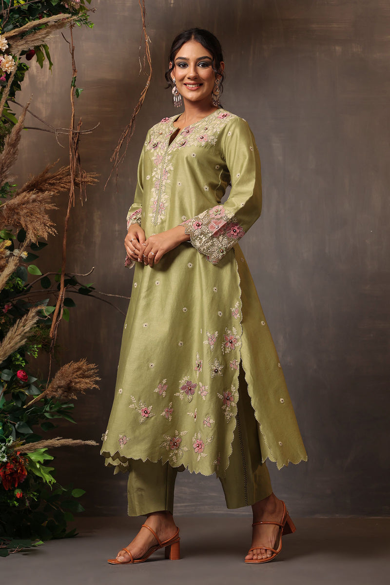 GULSHAN APPLIQUE KURTA SET GREEN