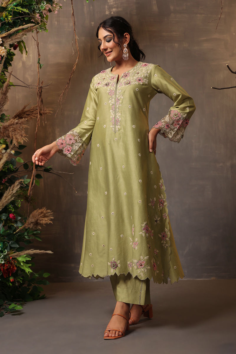 GULSHAN APPLIQUE KURTA SET GREEN