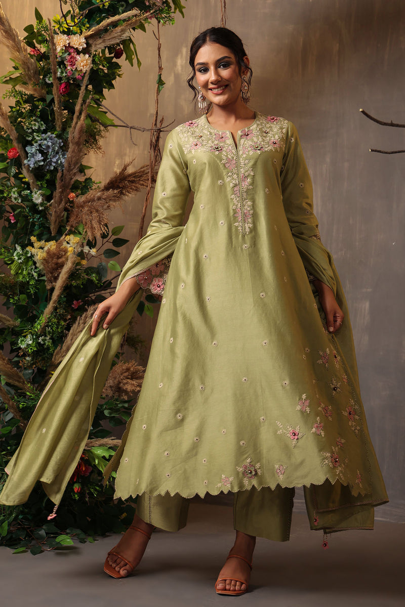 GULSHAN APPLIQUE KURTA SET GREEN