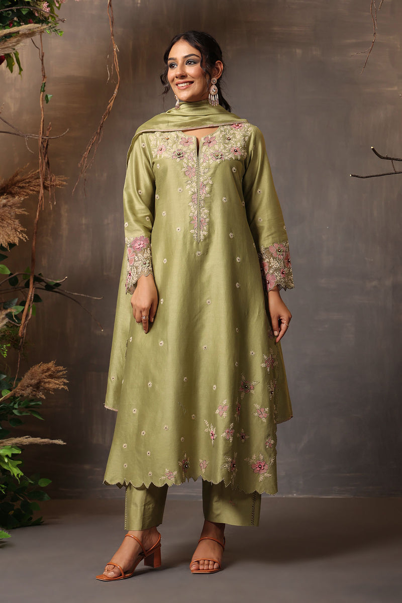 GULSHAN APPLIQUE KURTA SET GREEN