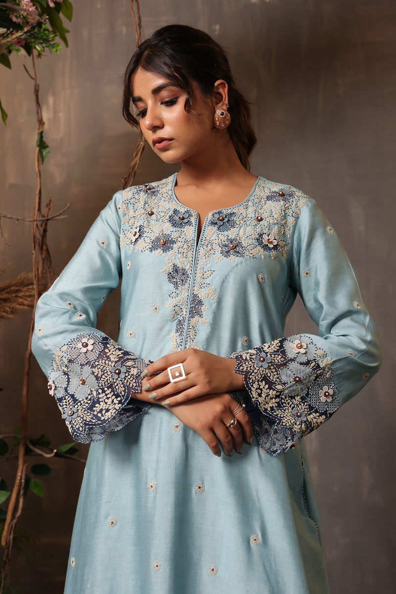 GULSHAN APPLIQUE KURTA SET BLUE