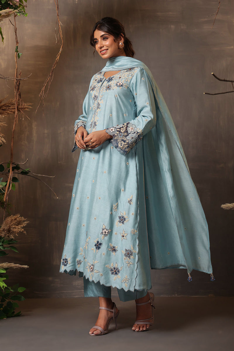 GULSHAN APPLIQUE KURTA SET BLUE
