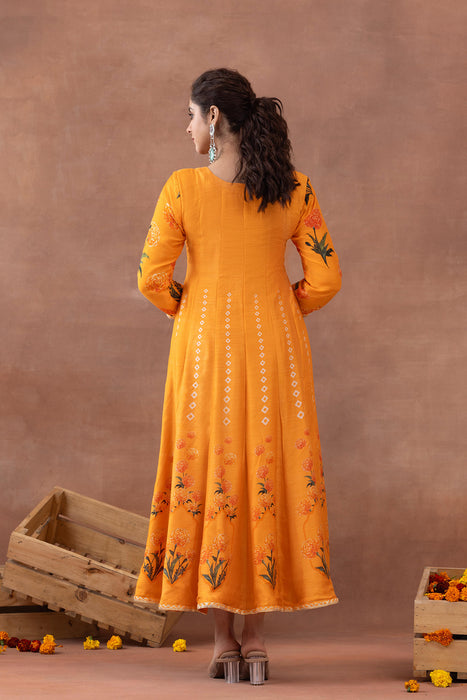 Sunehri- Orange Printed Anarkali Set