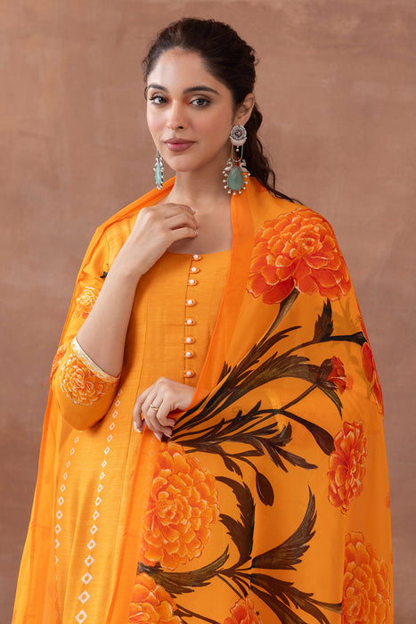 Sunehri- Orange Printed Anarkali Set