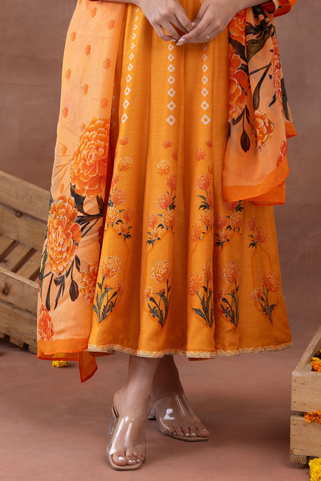 Sunehri- Orange Printed Anarkali Set