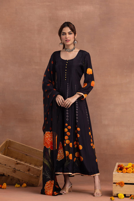 Swarna- Black Printed Anarkali Set