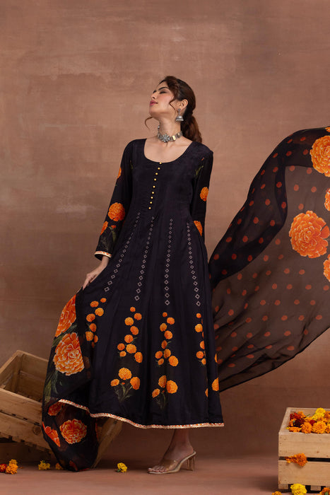Swarna- Black Printed Anarkali Set