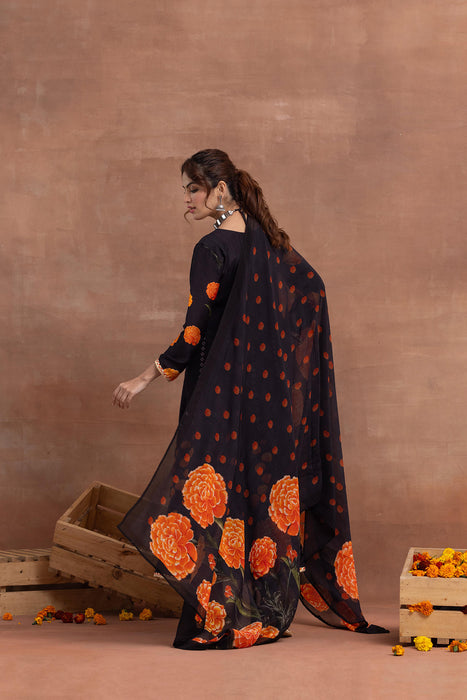 Swarna- Black Printed Anarkali Set
