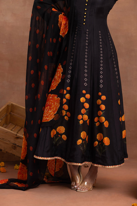 Swarna- Black Printed Anarkali Set