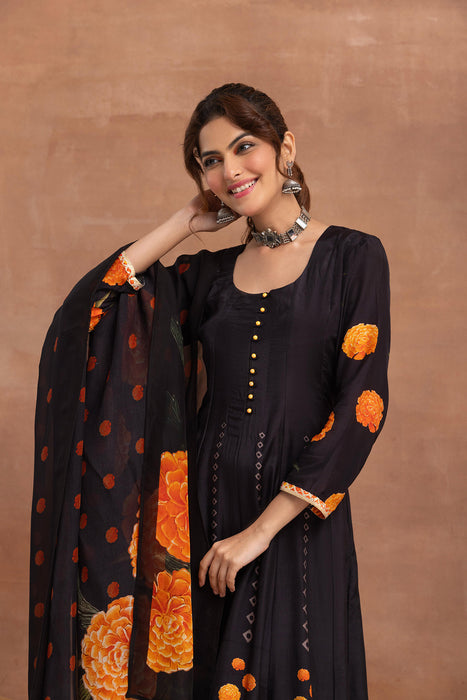 Swarna- Black Printed Anarkali Set