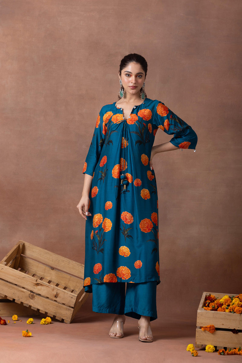 Amber- Teal Printed Suit Set