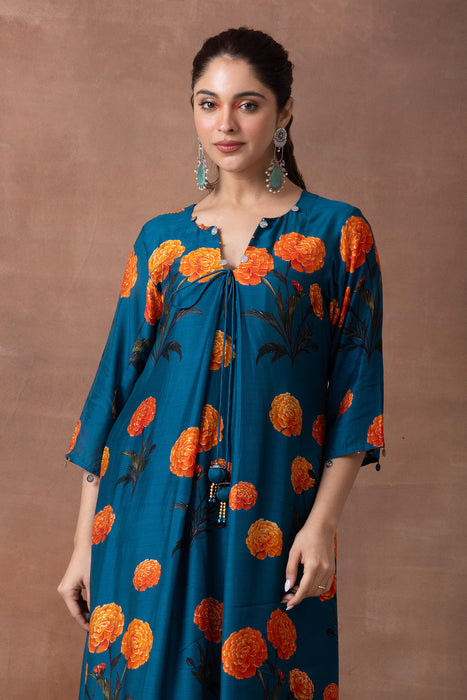 Amber- Teal Printed Suit Set