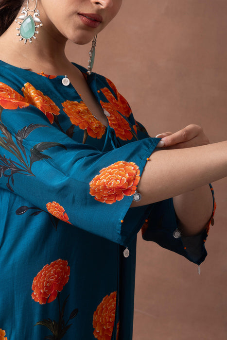 Amber- Teal Printed Suit Set