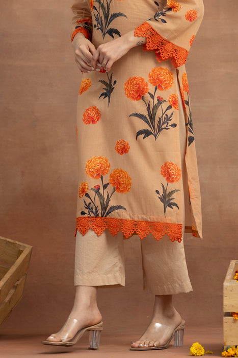 Chhaaya-Fawn Printed Kurta Set