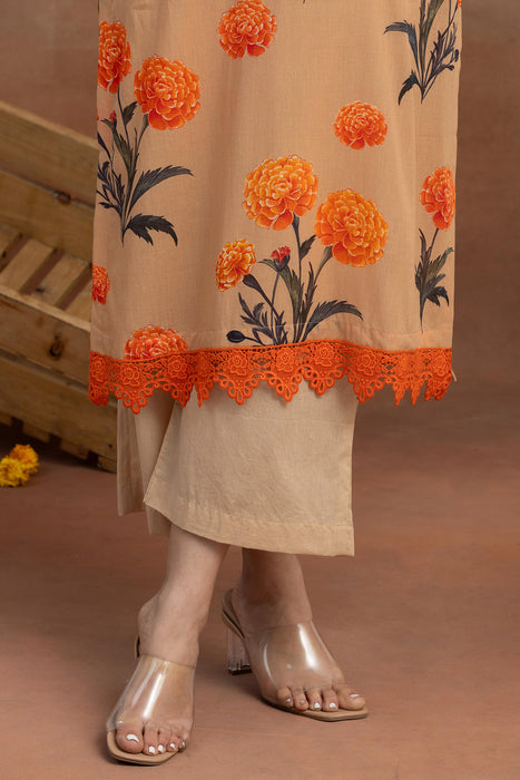 Chhaaya-Fawn Printed Kurta Set
