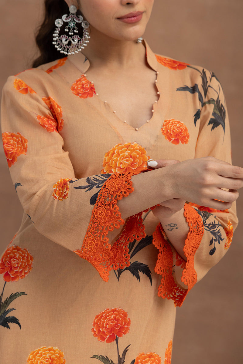 Chhaaya-Fawn Printed Kurta Set